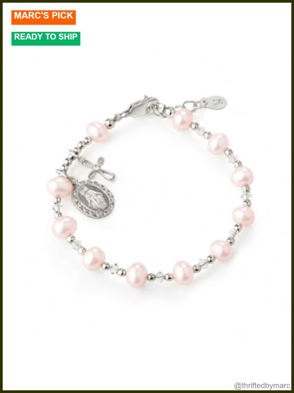Girls Sterling Silver Rosary Bracelet, 14K Gold-Plated Adjustable First